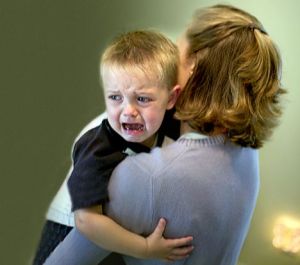 Mother quieting a crying child