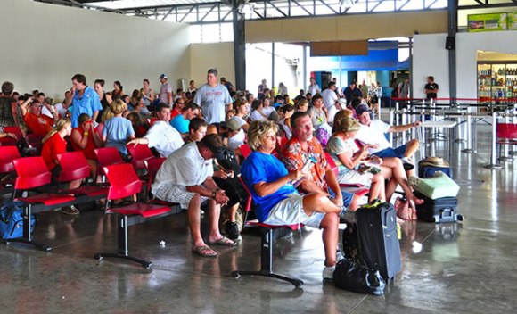 Waiting to board the plane